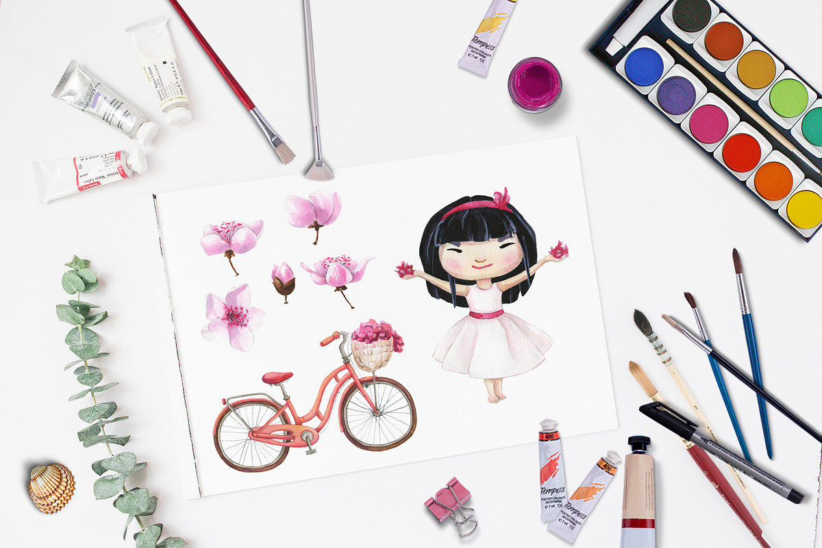 Pink Dreams of Sakura-watercolor set, a Texture Illustration by Satika (Photo 12 of 12)