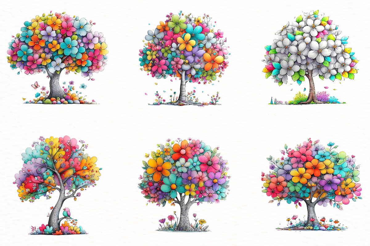 watercolor happy spring tree clipar, an Illustration by Designworld (Photo 3 of 8)