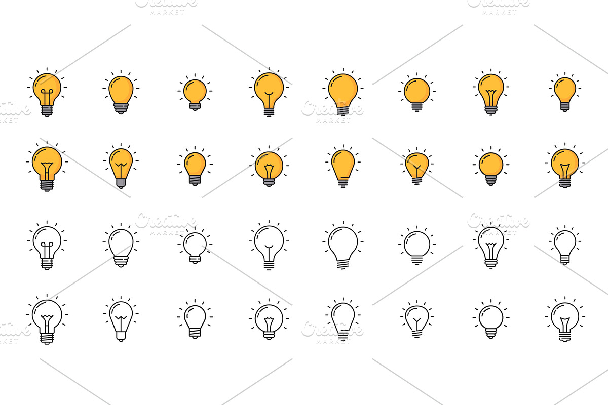 Light bulb line icons, creative idea, an Object Illustration by Vector Tradition