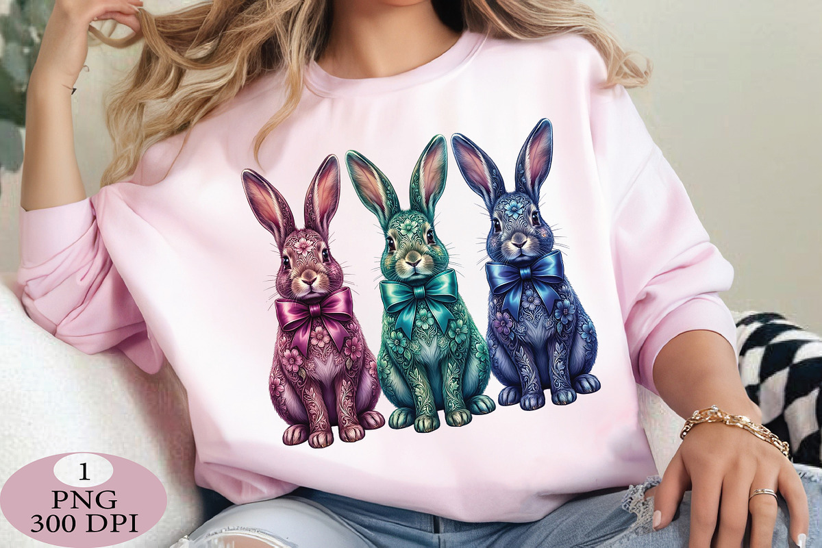 Elegant Floral Easter Bunnies PNG, an Illustration by Daily.Designs (Photo 2 of 5)