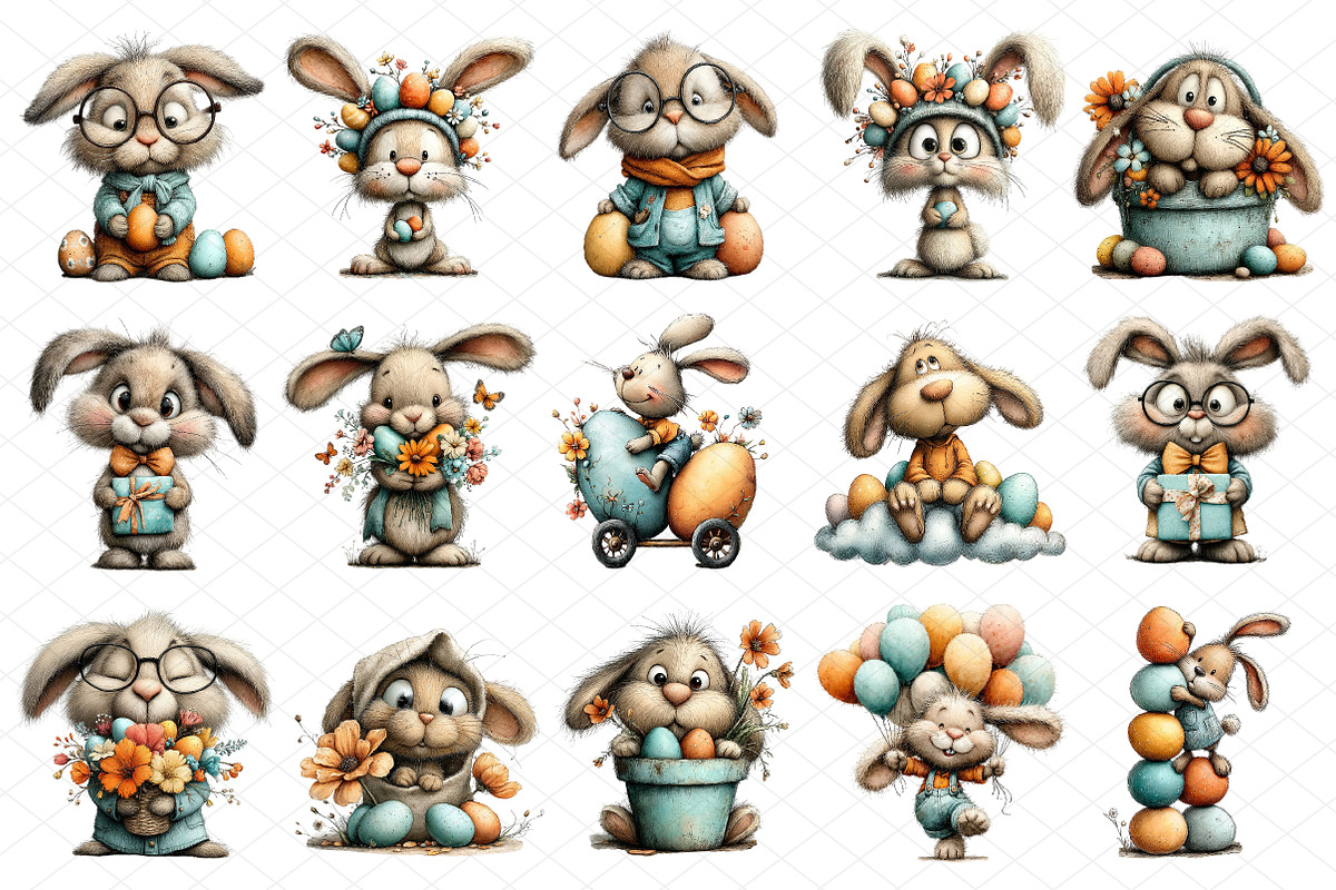 Whimsical Easter Bunny Clipart, an Illustration by cherrydesign (Photo 3 of 4)
