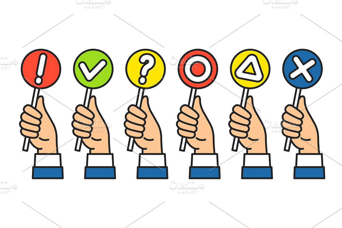 Hand holding answer cards with check, an Object Illustration by winwin.art