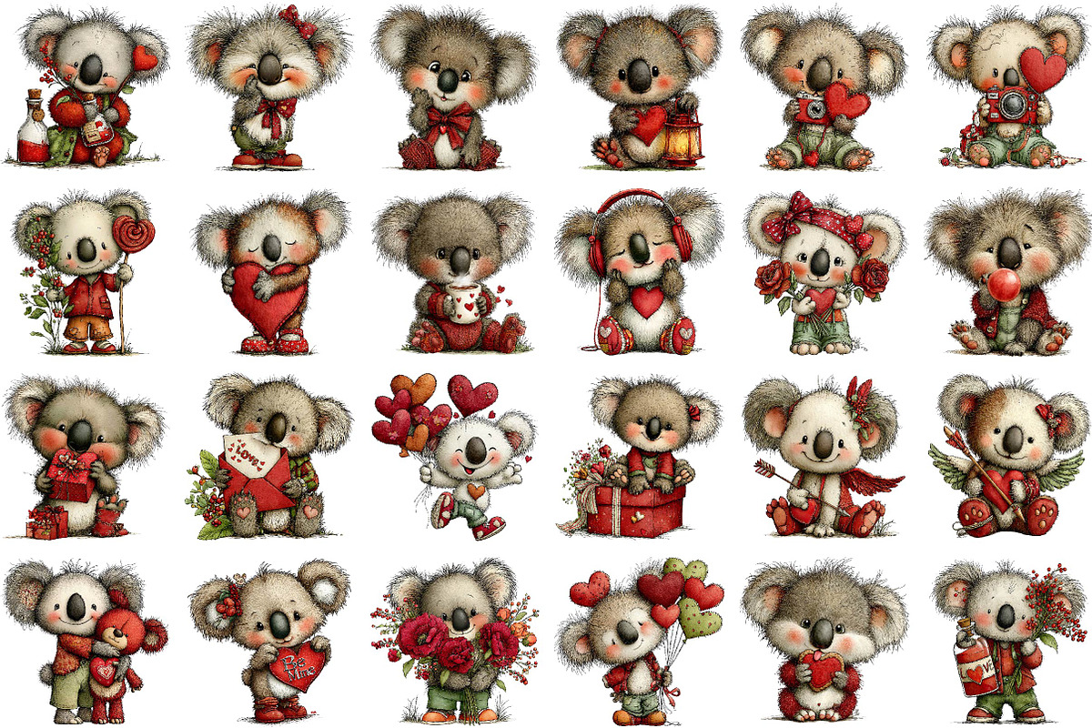 Whimsical Valentine s Koala Clipart, an Illustration by Sublimation Artist (Photo 2 of 6)