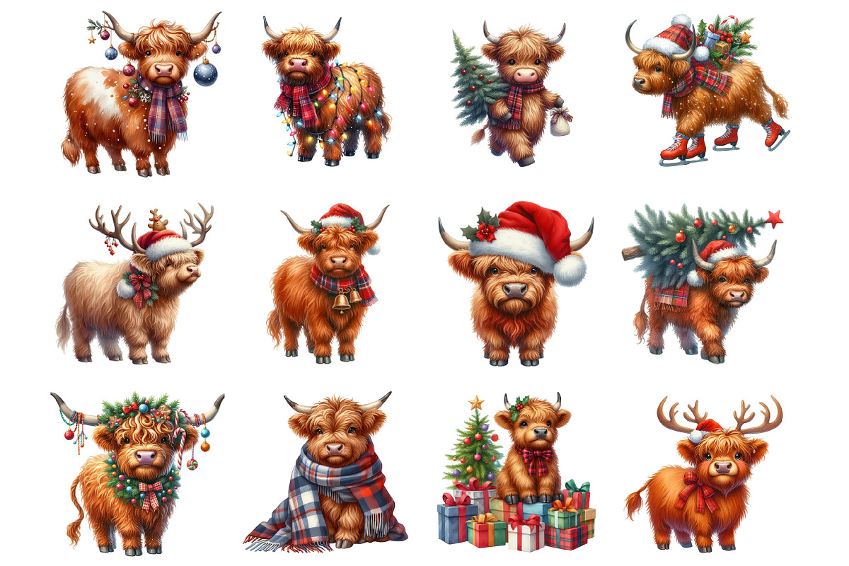 Christmas Highland Cow, an Illustration by Design Market (Photo 4 of 4)