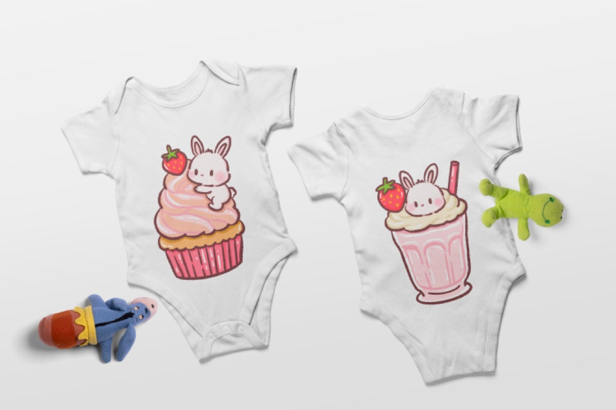 Kawaii Bunny Strawberry Dessert, an Animal Illustration by Blumensdiary (Photo 5 of 6)
