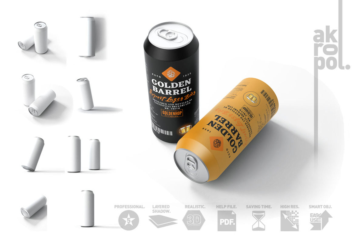Beer Can Mock-Up, a Cups & Container Mockup by akropol (Photo 3 of 10)