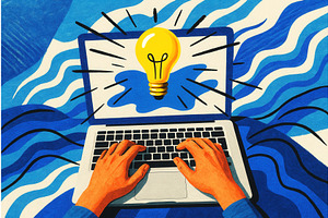 Illustration of hands typing on a, a Technology Illustration by Sergey Kotenev