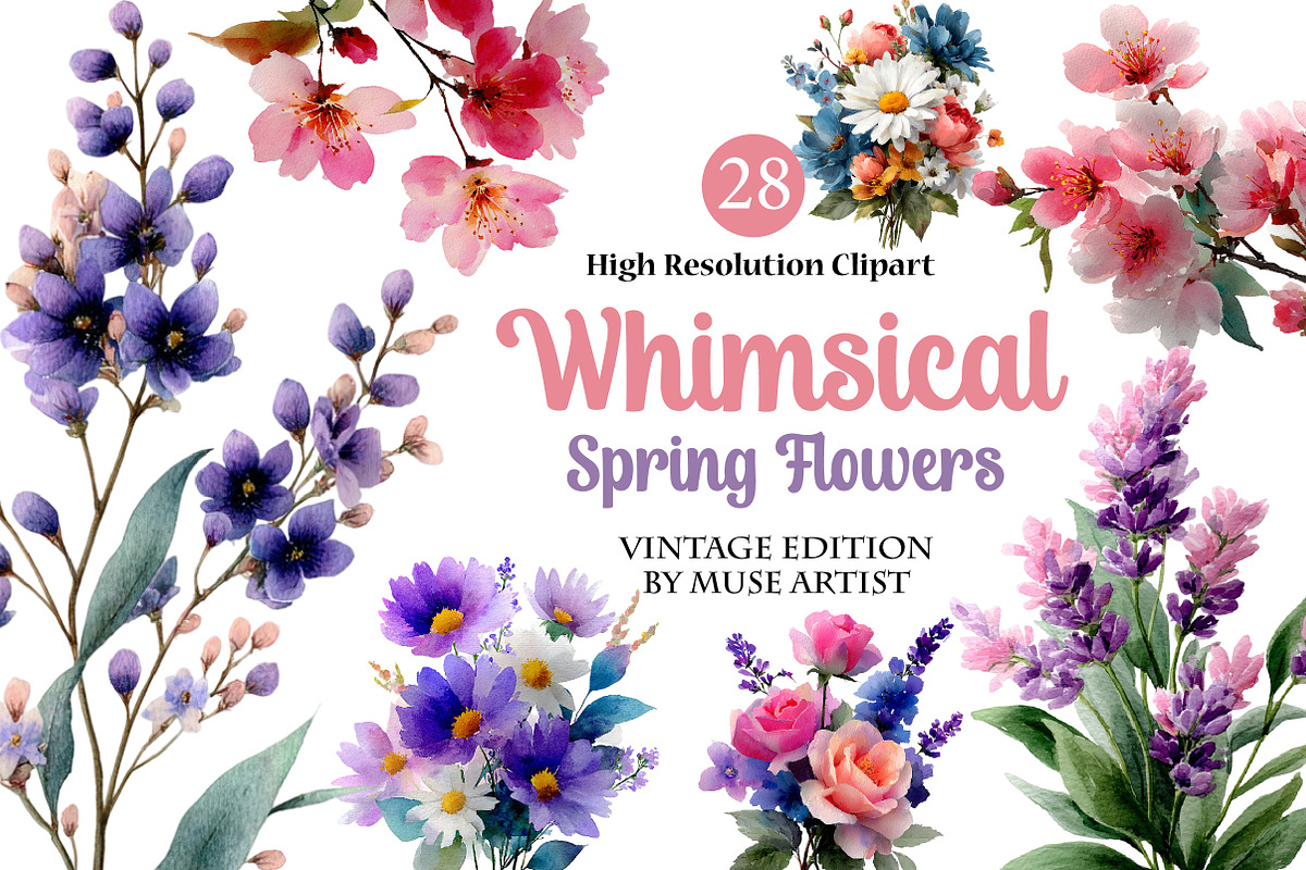 Whimsical Spring Flowers Clipart, an Illustration by DreamArtGraphic (Photo 1 of 4)