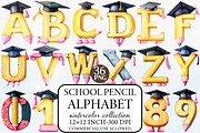 School Pencil Alphabet Clipart Bundl, an Illustration by Libby Wishes (Thumbnail 1 of 7)