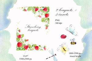 Strawberries Bouquets Insects PNG