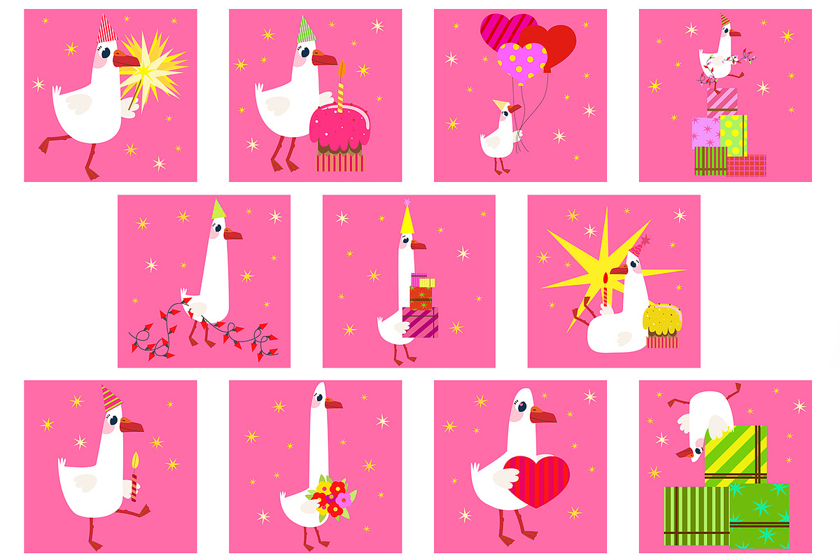 Silly Goose Birthday Clipart Set, an Animal Illustration by the_myro (Photo 2 of 13)