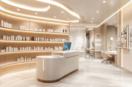 Modern skincare clinic interior show, a Photo by Tanuart