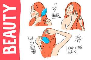 Beauty illustration "Combing hair"