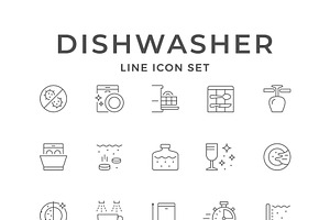 Set Line Icons Of Dishwasher