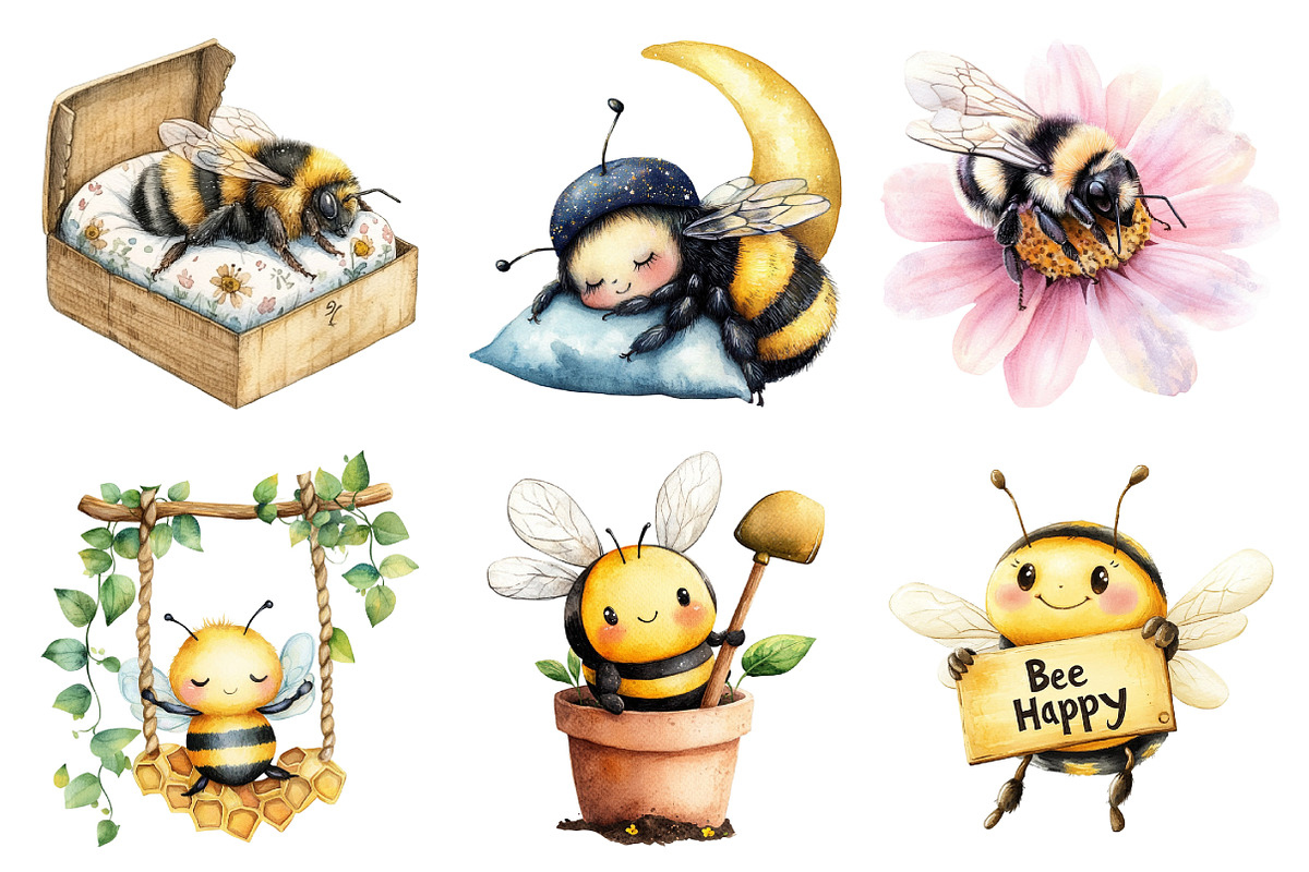 Kawaii Honey Bee Clipart Bundle, an Illustration by Daily.Designs (Photo 2 of 5)