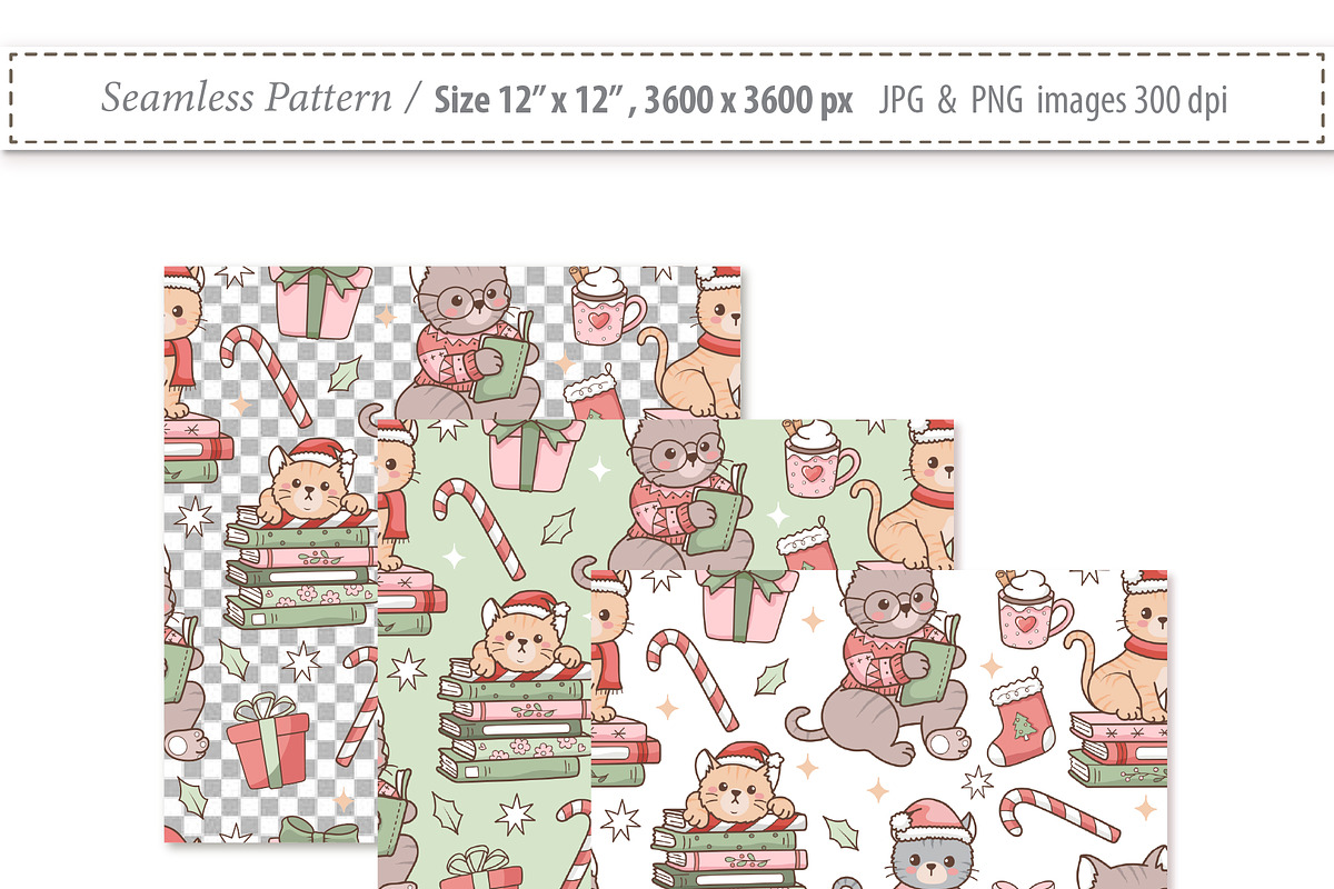 Cozy Christmas Cat Seamless Pattern, a Seasonal Illustration by TitaLivingArt (Photo 3 of 9)