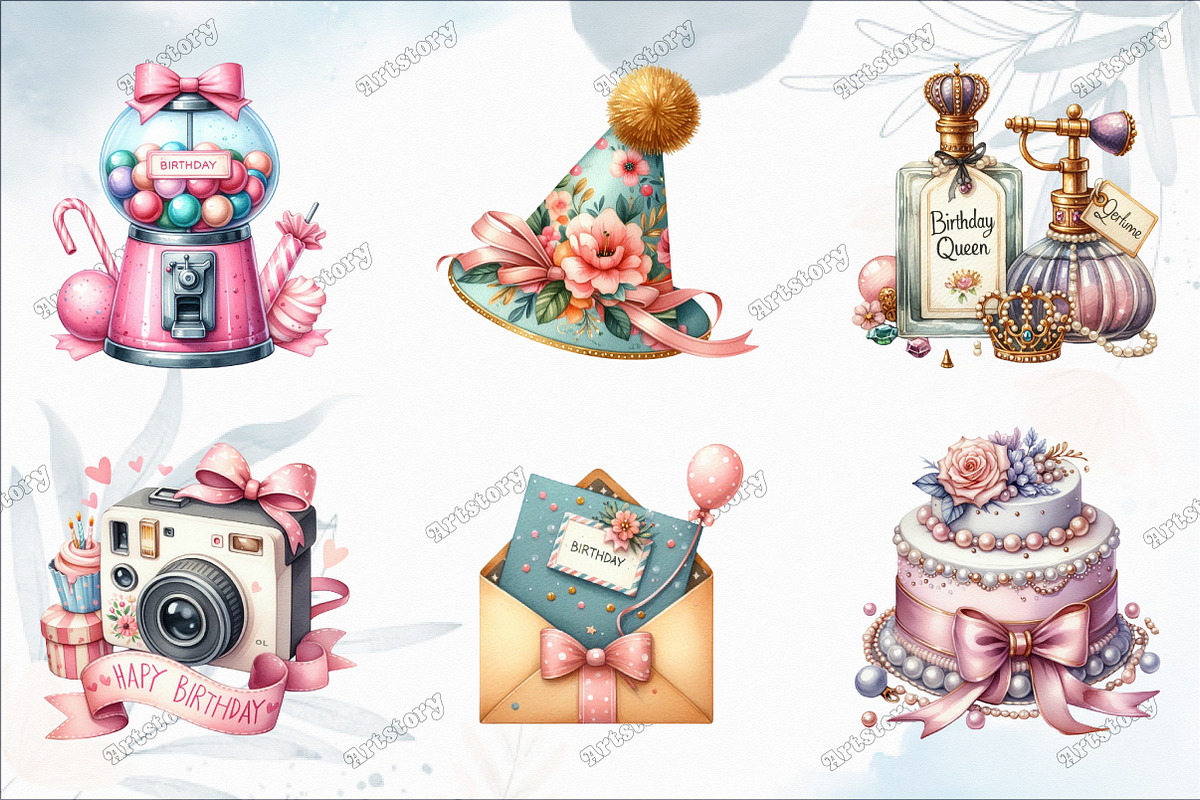 Watercolor Woman's Birthday Clipart, a Graphic by designcity5 (Photo 3 of 5)