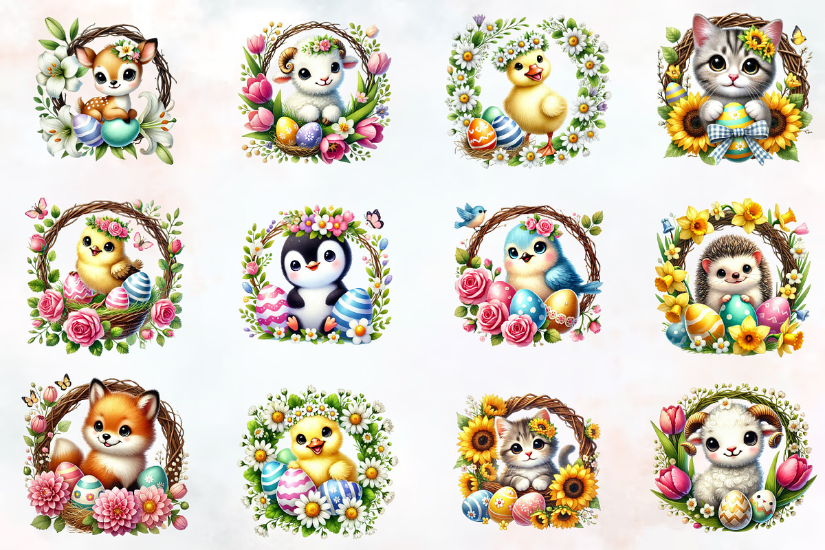 Easter animals wreath sublimation, an Illustration by RobertsArt (Photo 7 of 7)