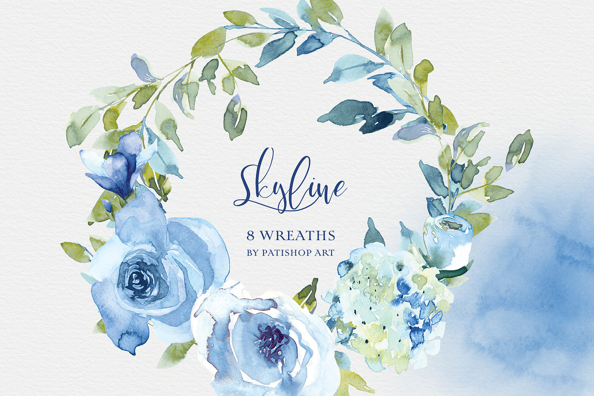 Watercolor Blue Florals Clipart Set, a Decorative Illustration by Patishop Art (Photo 11 of 14)
