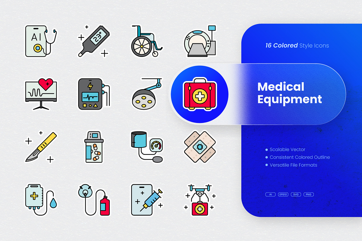 Medical Equipment Colored Icons, an Outline Icon by cidcud_graphic