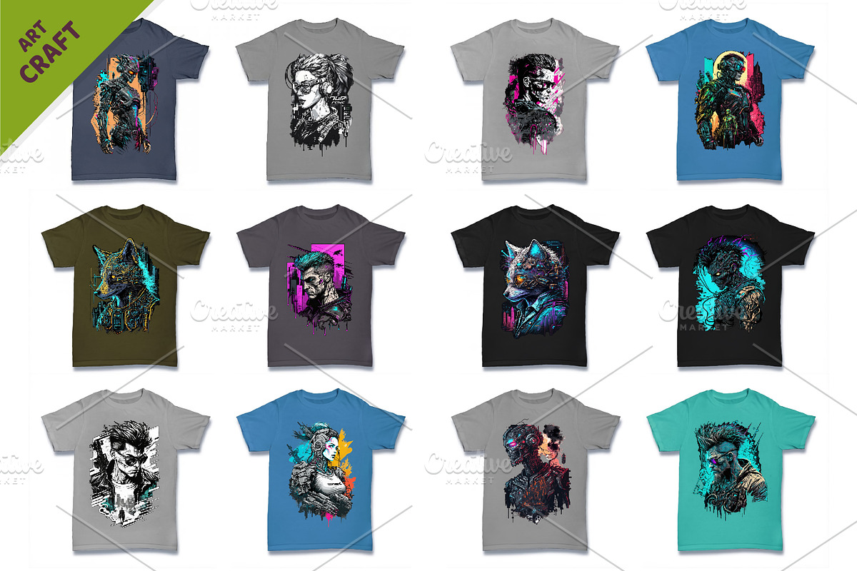 Bundle 29 T-Shirt-designs. Cyberpunk, an Animal Illustration by KENO Mascots (Photo 2 of 4)
