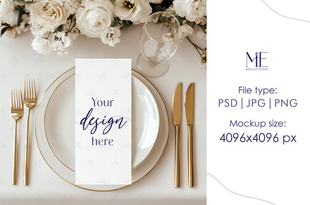 4x9 Menu Card PSD, Wedding Program, a Mockup by Mie Mockup Studio