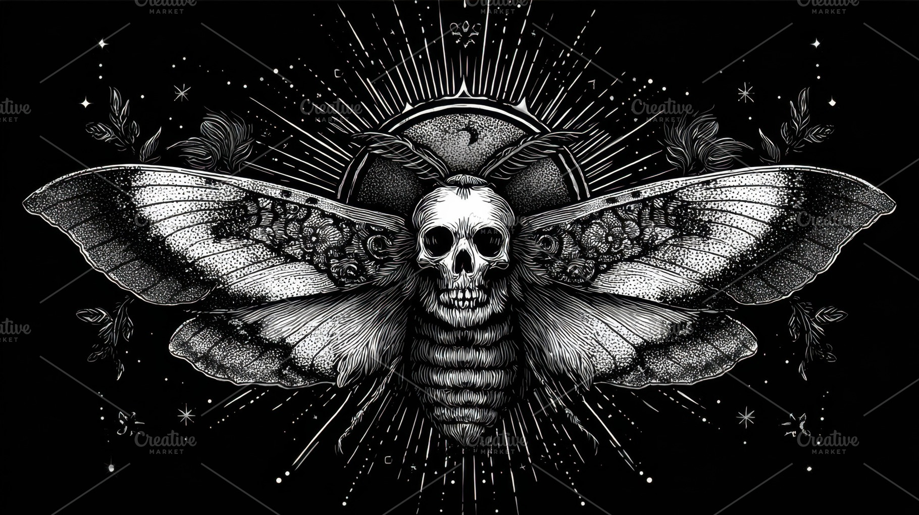 Skull moth on black bg, a Photo by Beautiful things