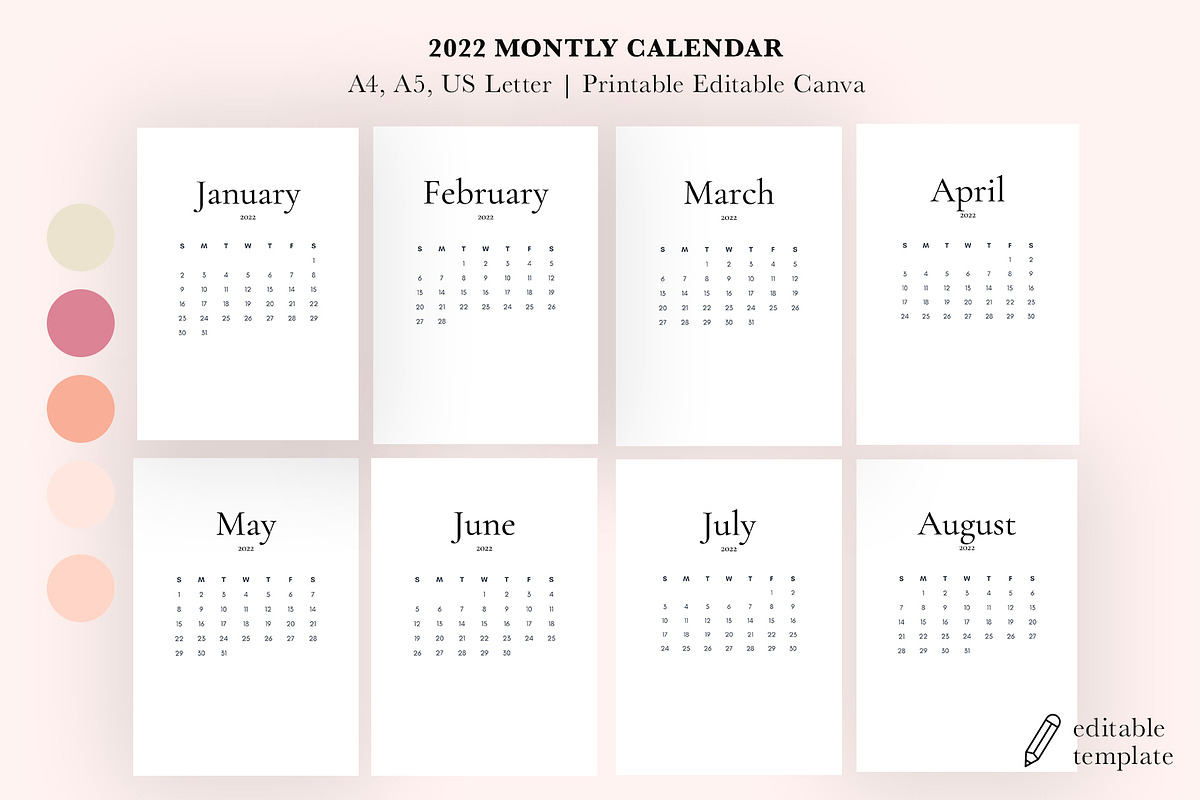 2022 Calendar Template | Canva Edit, a Stationery Template by Bonita Digital Design (Photo 2 of 4)