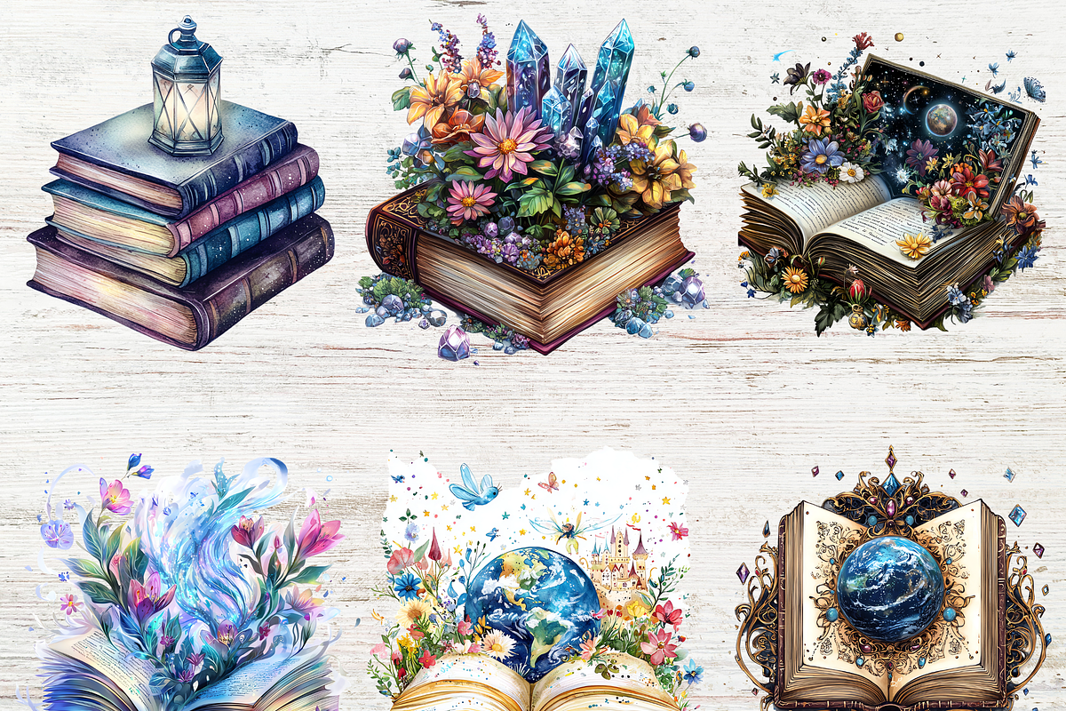 Watercolor Fantasy Books Clipart, an Education Illustration by LA Design (Photo 4 of 10)