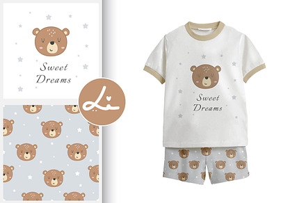 Seamless pattern with cute bear