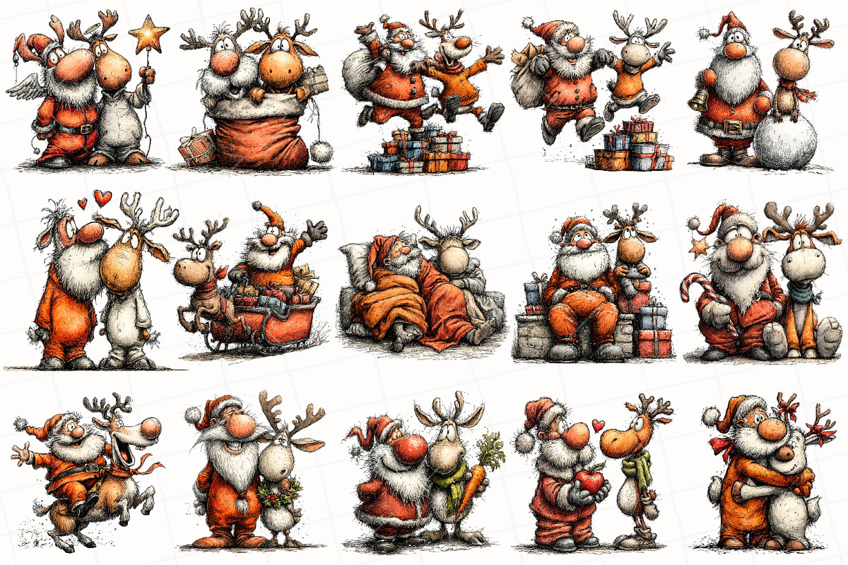 Christmas Santa & Reindeer Clipart, an Illustration by OK Design (Photo 2 of 6)