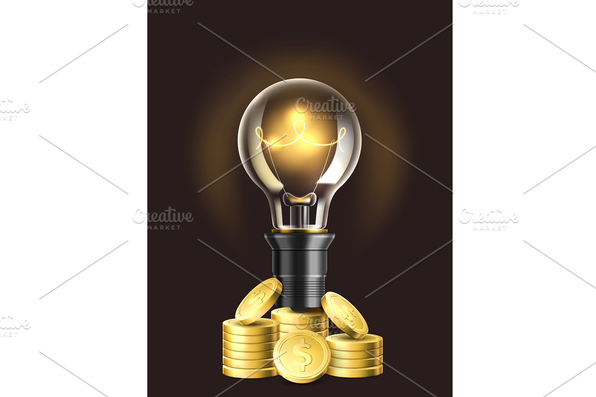 Realistic glowing light bulb on, a Finance Illustration by Vectorbuum