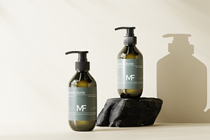 Dark Green Pump Bottle Mockups, a Packaging Mockup by MockupFree.Net