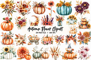 Autumn Flower Clipart, Fall Pumpkin, an Illustration by Libby Wishes