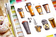 Coffee set, fast food, a Food Illustration by Olesya Morokhovets (Thumbnail 2 of 3)