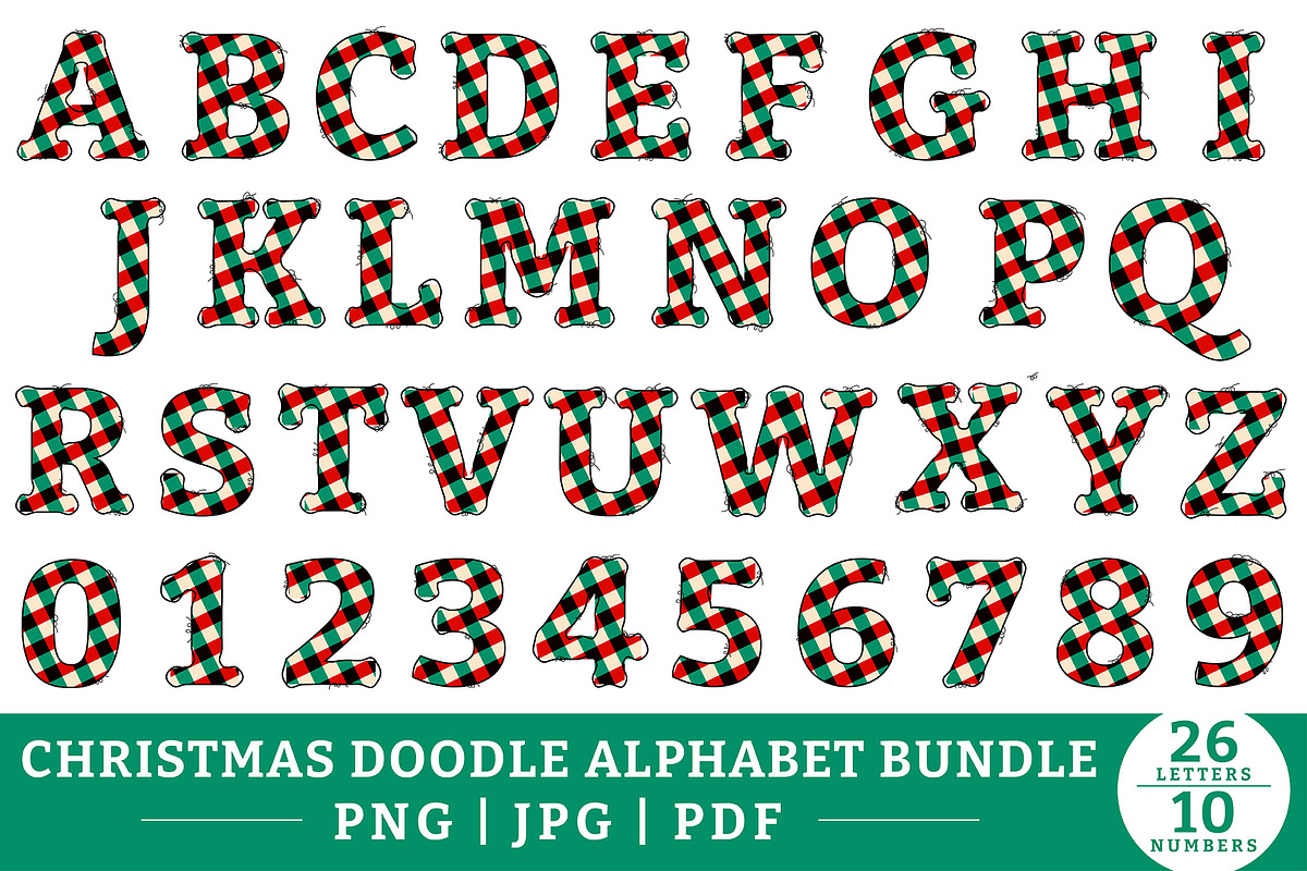 Christmas Doodle Alphabet PNG Bundle, a Graphic by CraftlabSVG (Photo 6 of 13)