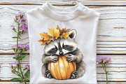 Watercolor Autumn Raccoon Clipart, an Illustration by CraftArtStudio (Thumbnail 3 of 6)