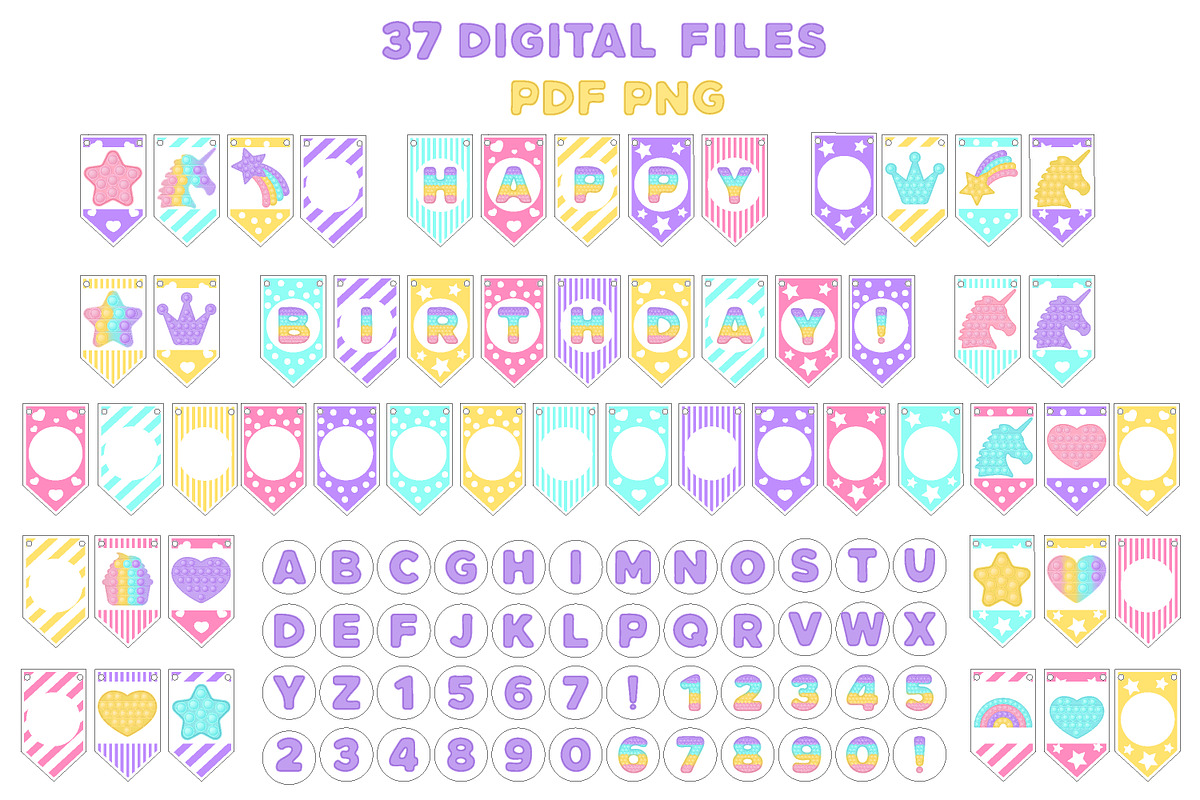 Pop it candy pastel Birthday banners, an Illustration by VectoriyA (Photo 2 of 3)