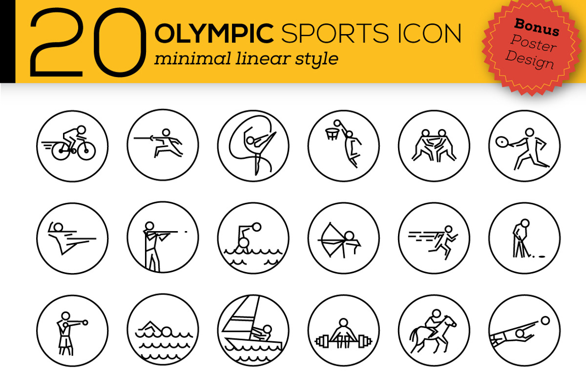 20 Minimal Olympic Vector Icons, an Outline Icon by Kursat Unsal (Photo 1 of 7)