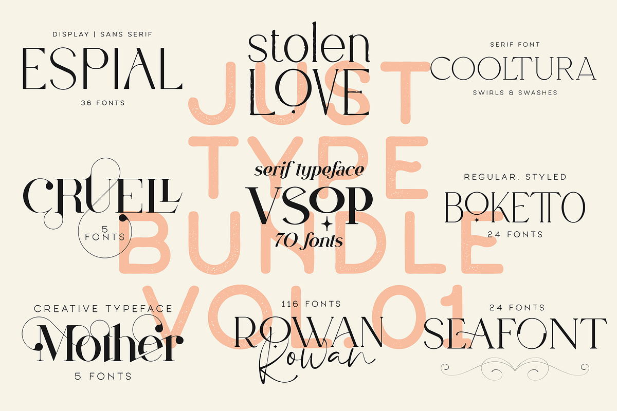 Just Type Bundle Vol.01 - 300 fonts, a Serif Font by VP Fonts (Photo 1 of 19)