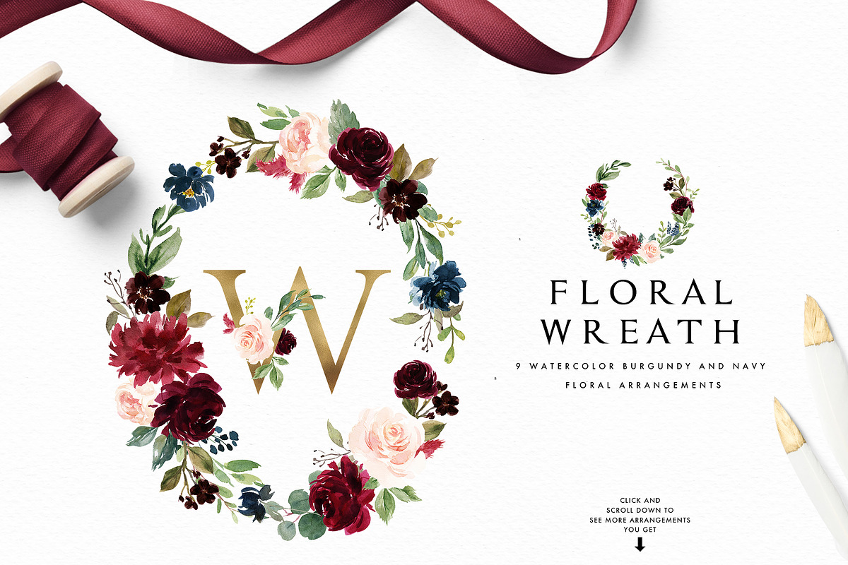 Burgundy&Navy Floral Graphic Set, a Decorative Illustration by Graphic Box (Photo 7 of 11)