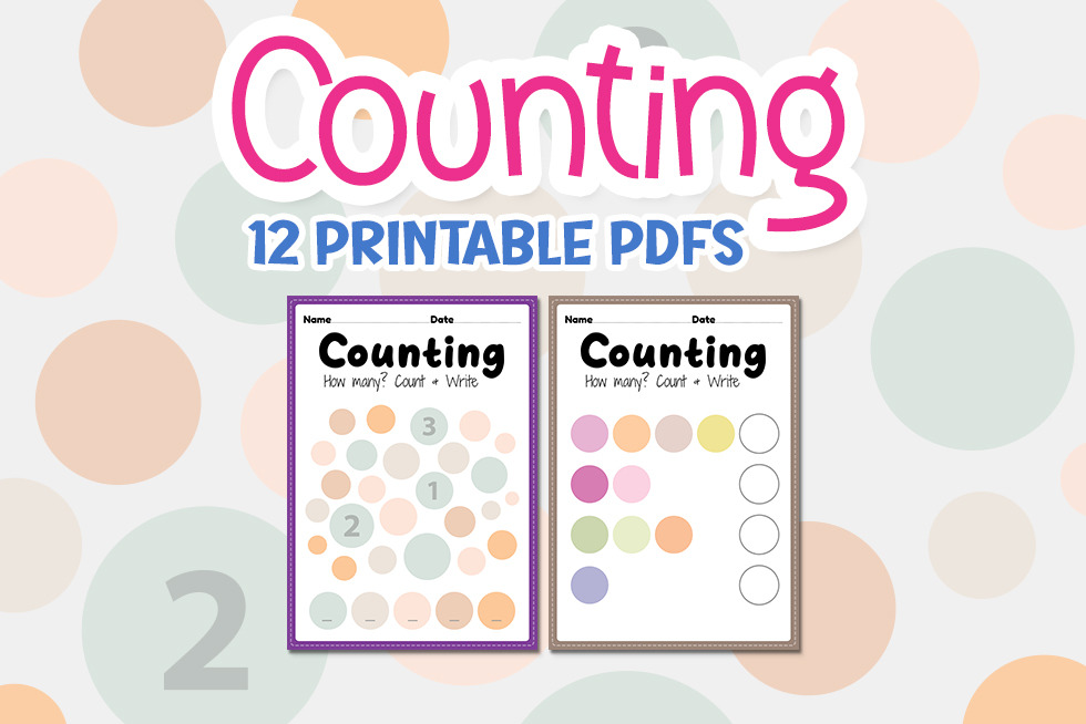 Counting worksheet, math printable pdf | Creative Market