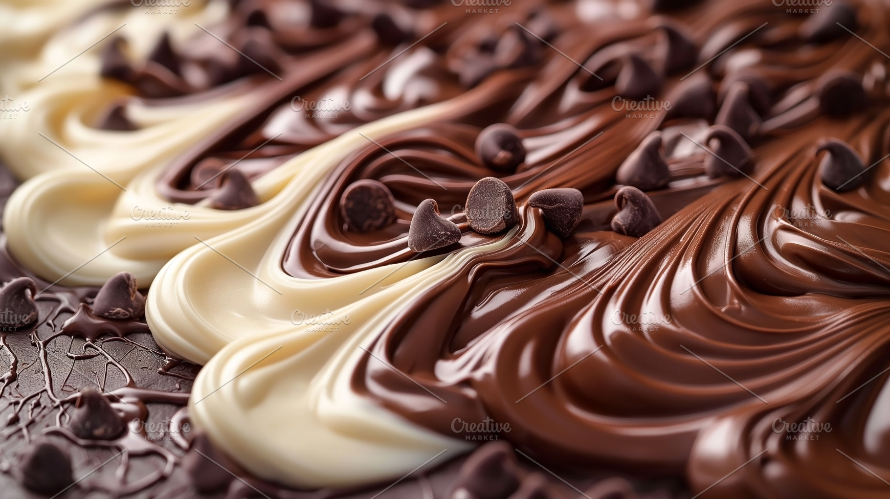 Delicious layered chocolate swirls featuring dark, milk, and whi, a Food & Drink Photo by ImageMir