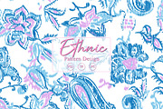 Blue & Pink Ethnic Paisley Pattern, a Pattern Graphic by Gullenda (Thumbnail 1 of 6)