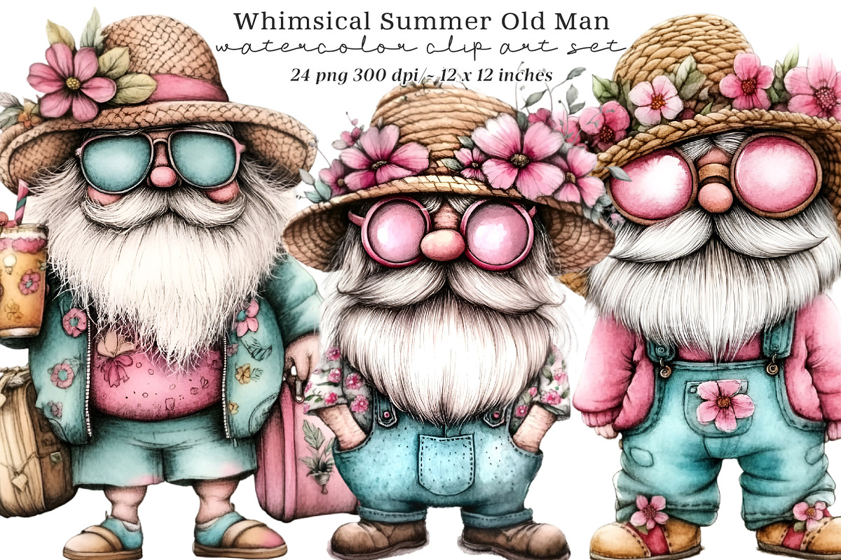 Whimsical summer old man clipart, an Illustration by SinaCreation (Photo 1 of 9)
