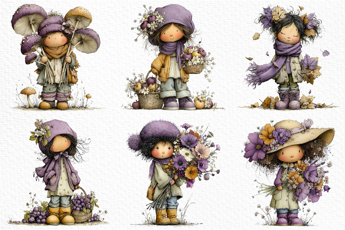 Whimsical Cottagecore Autumn Girls, a Seasonal Illustration by Craft Nest (Photo 3 of 6)