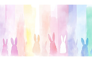 Colorful silhouettes of rabbits on, an Illustration by Lermont51