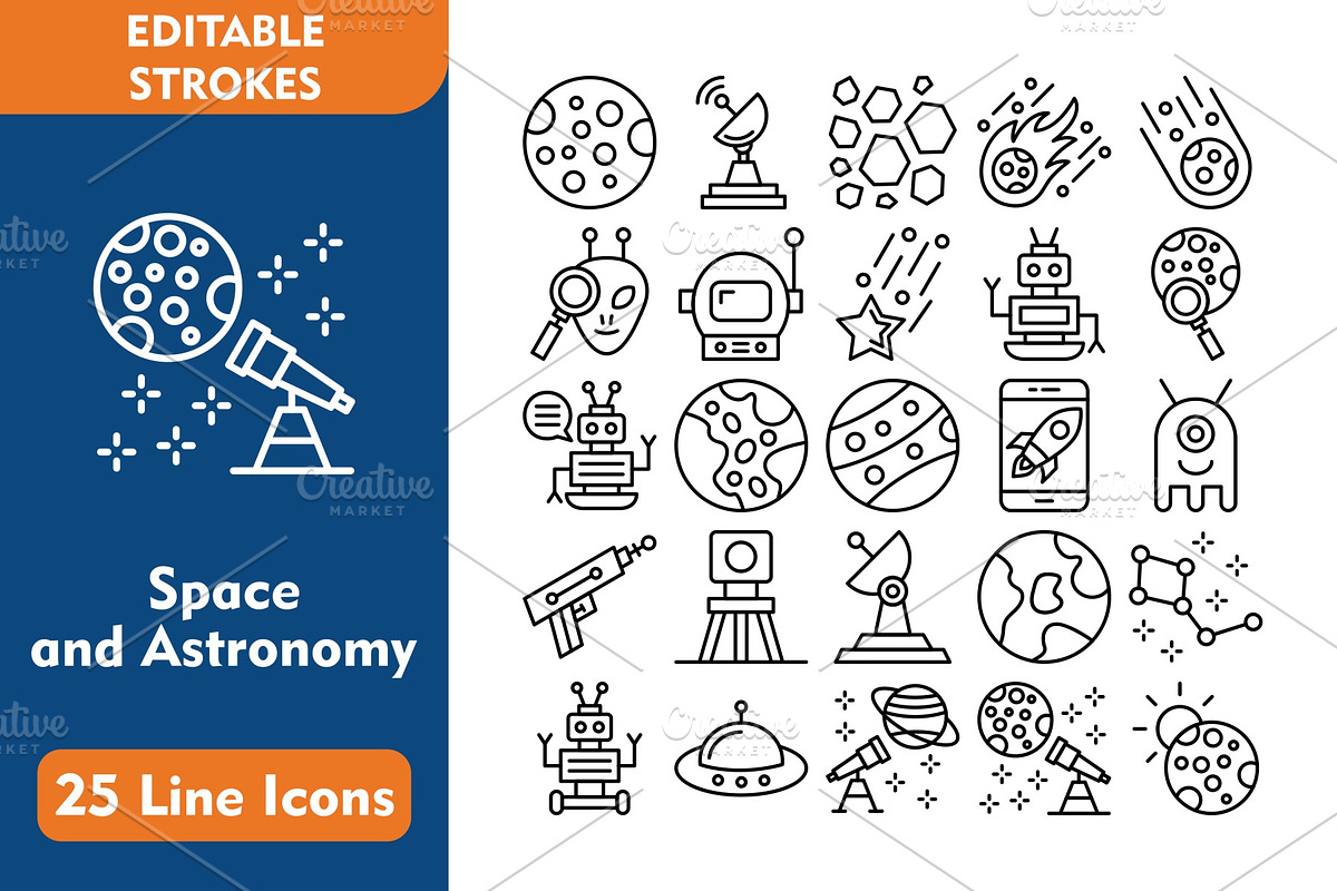 25 Space and Astronomy Line Icons, an Icon by Pexelpy