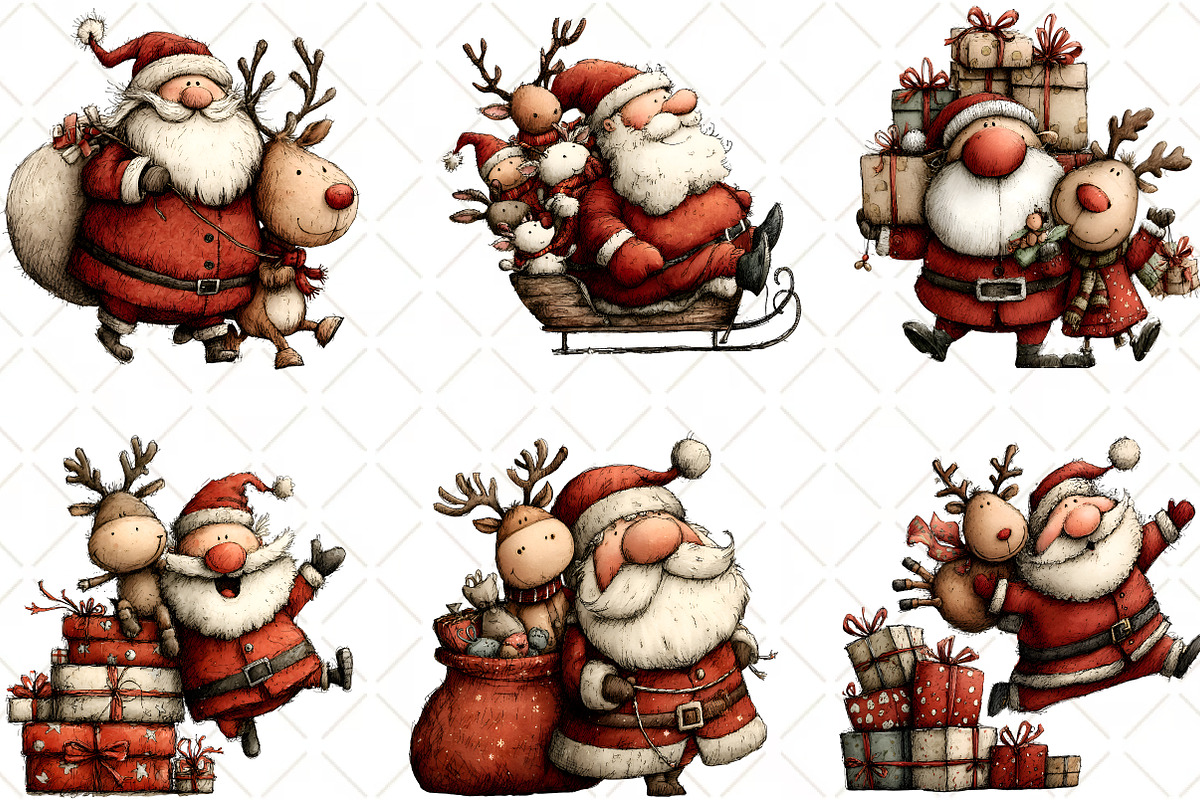 Santa Reindeer Christmas Clipart, an Illustration by Black Bird Studio (Photo 6 of 6)