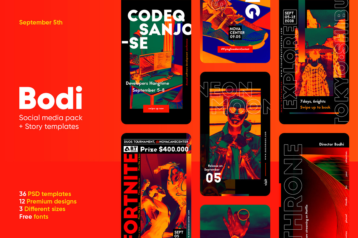 Cyberpunk Social Media Pack +Stories, a Social Media Template by September 5th (Photo 1 of 14)